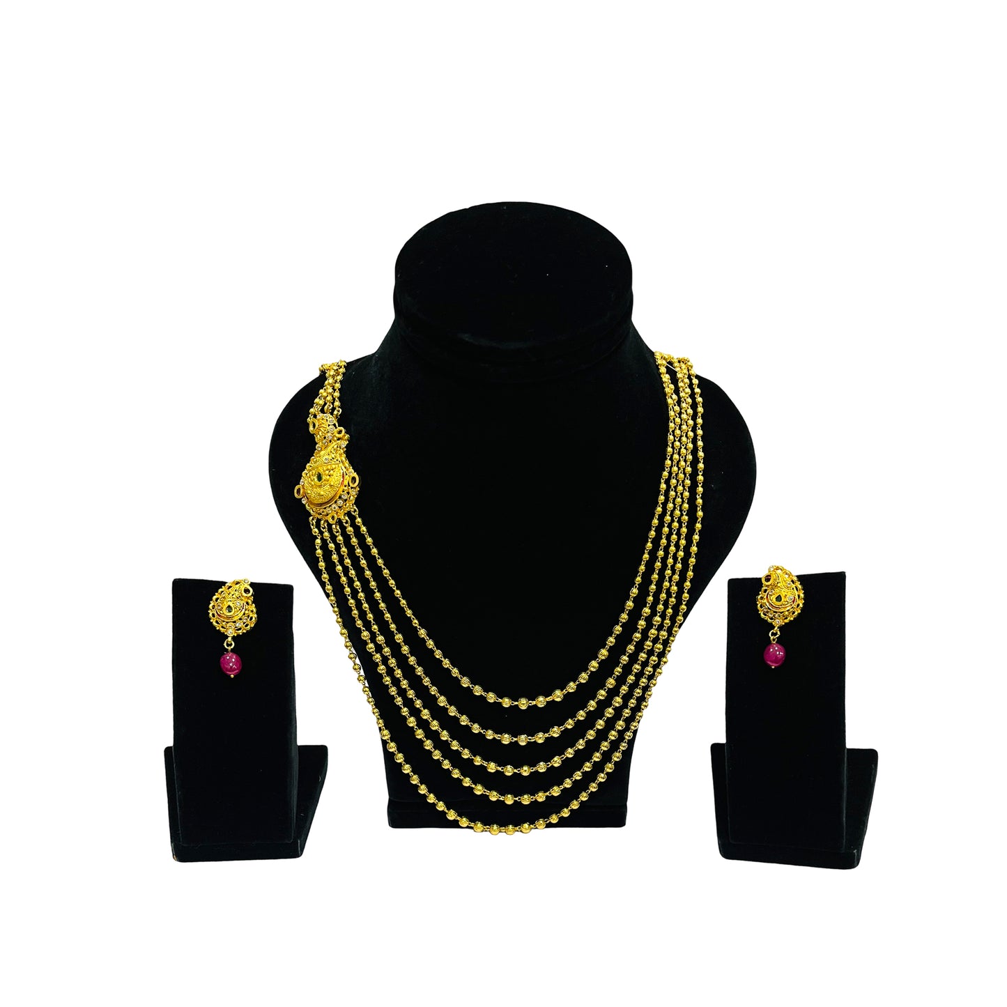 Nex JewellersOne Gram Gold with Brass Necklace & Earring Set for Women, Latest Stylish  5 String Gold Plated Necklace Traditional Necklace Jewellery Festive Wedding Party Necklace