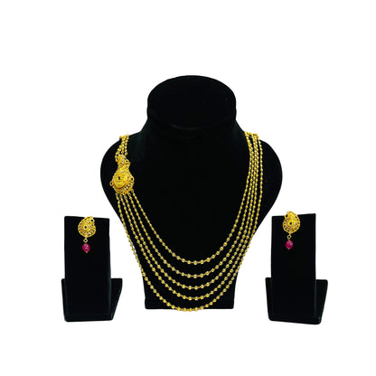 Nex JewellersOne Gram Gold with Brass Necklace & Earring Set for Women, Latest Stylish  5 String Gold Plated Necklace Traditional Necklace Jewellery Festive Wedding Party Necklace