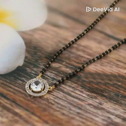 Nex Jewellers Traditional American Diamond Gold Plated Mangalsutra Tanmaniya for Women Pendant with  Black Beads Chain Gold Plated South Indian Stylish Wedding Meenakari Maharashtrian